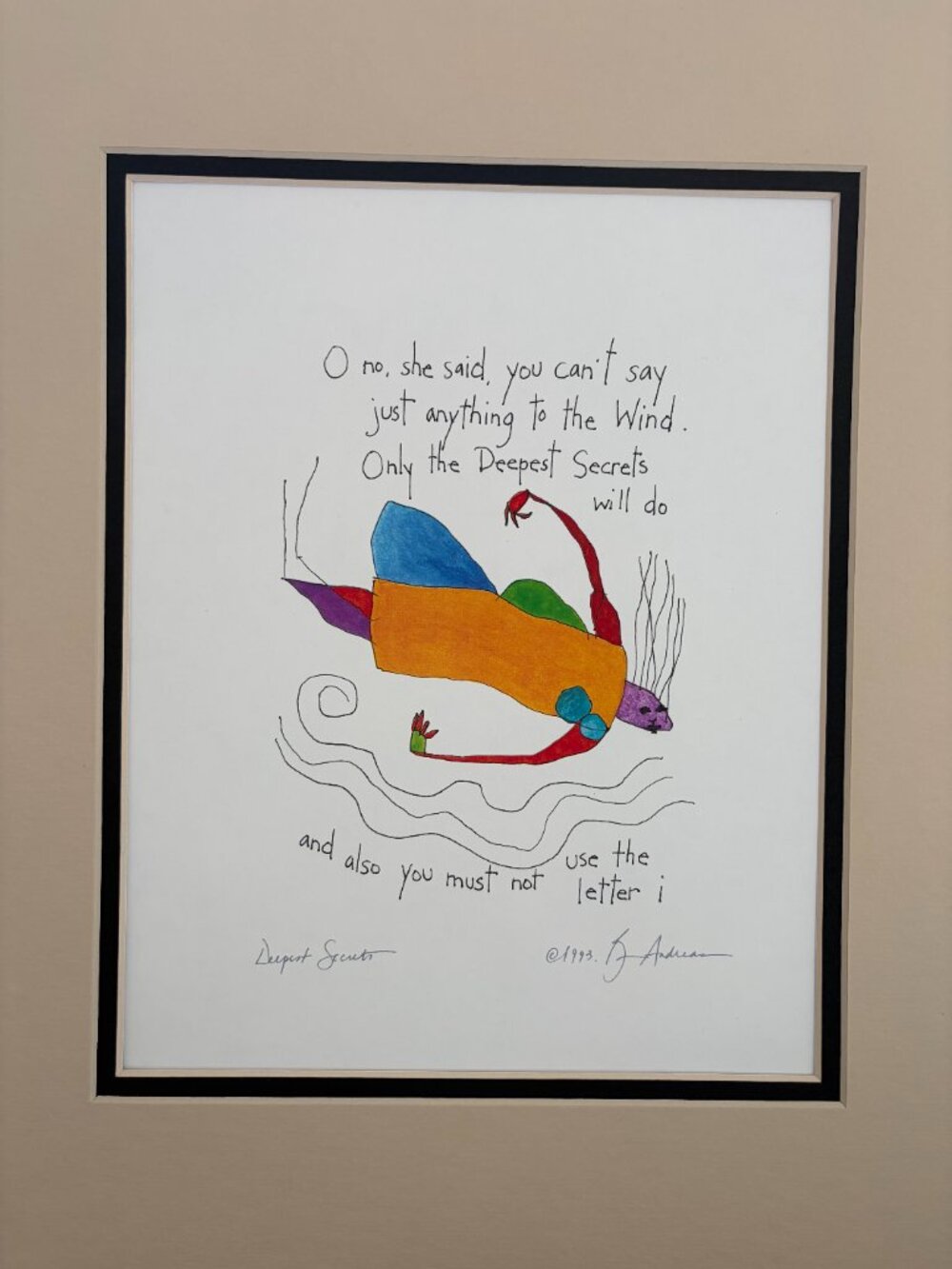 StoryPeople "Deepest Secrets" Brian Andreas 1993 - 11x14 matted print. New